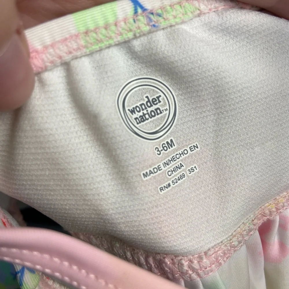 Wonder Nation Pink & Floral‎ Baby Swimsuit Set 3-6 M